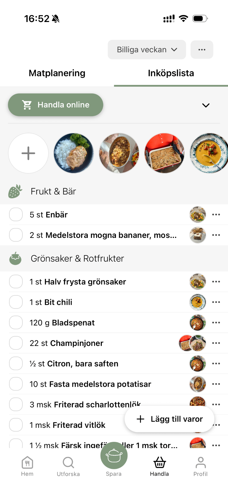 SmakShare inköpslista