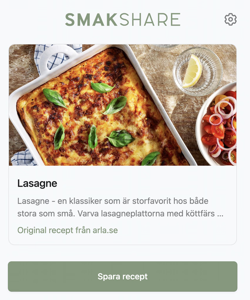 Spara receptlänkar från receptsidor eller bloggar