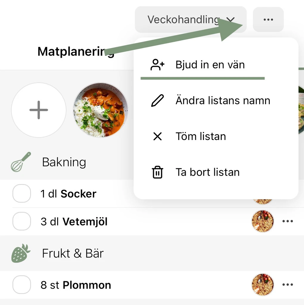 Inköpslista i SmakShare-appen