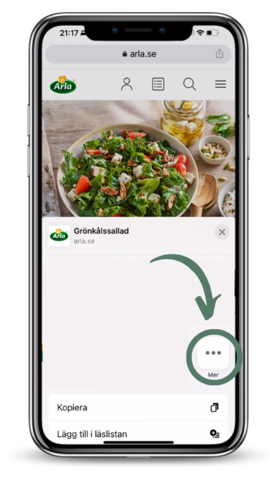 Tryck på "mer" längst bort i flödet av appar